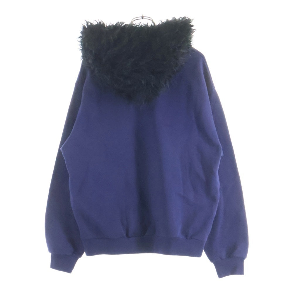 MARNI(マルニ) 22AW フロントロゴ刺繍 フェイクファー フーデッド プルオーバーパーカー スウェット ネイビー FUMU0067XQ UTC029