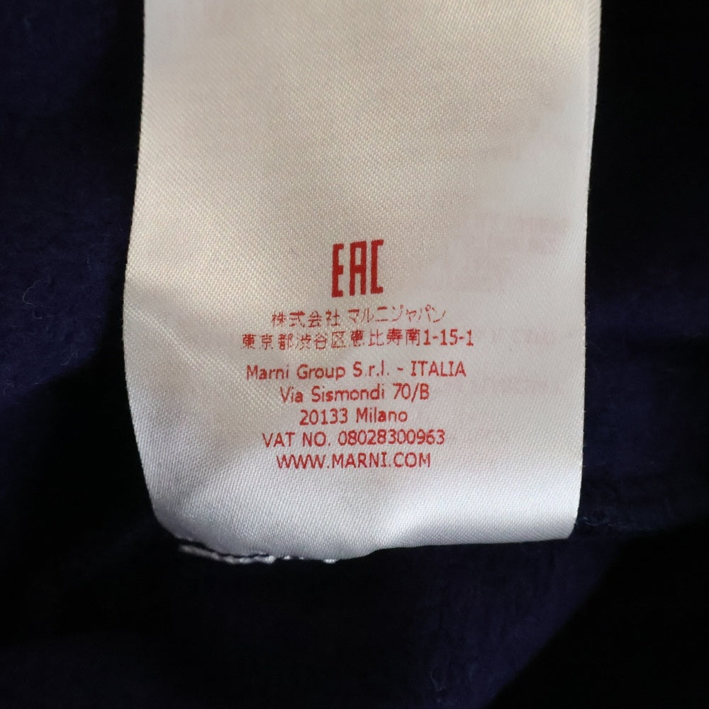 MARNI(マルニ) 22AW フロントロゴ刺繍 フェイクファー フーデッド プルオーバーパーカー スウェット ネイビー FUMU0067XQ UTC029