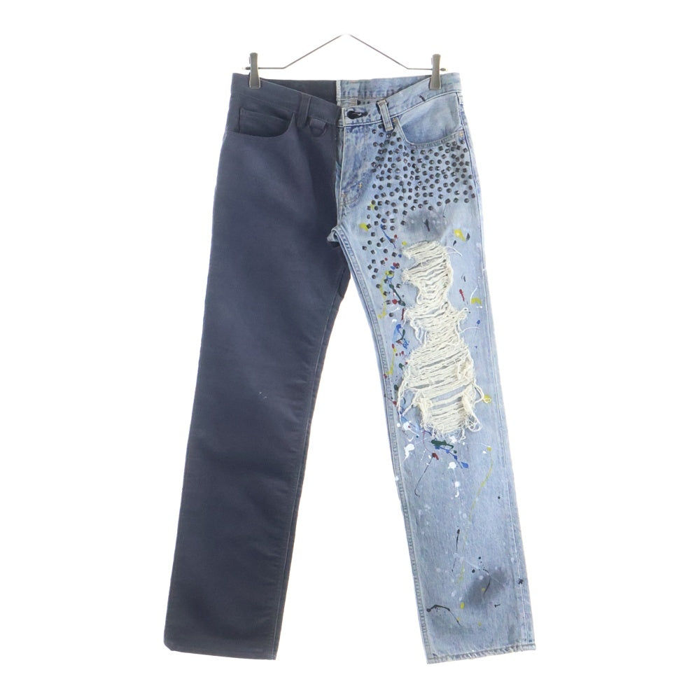 NUMBER (N)INE(ナンバーナイン) 06SS ペンキスタッズデニム コーデュロイドッキングパンツ ブルー