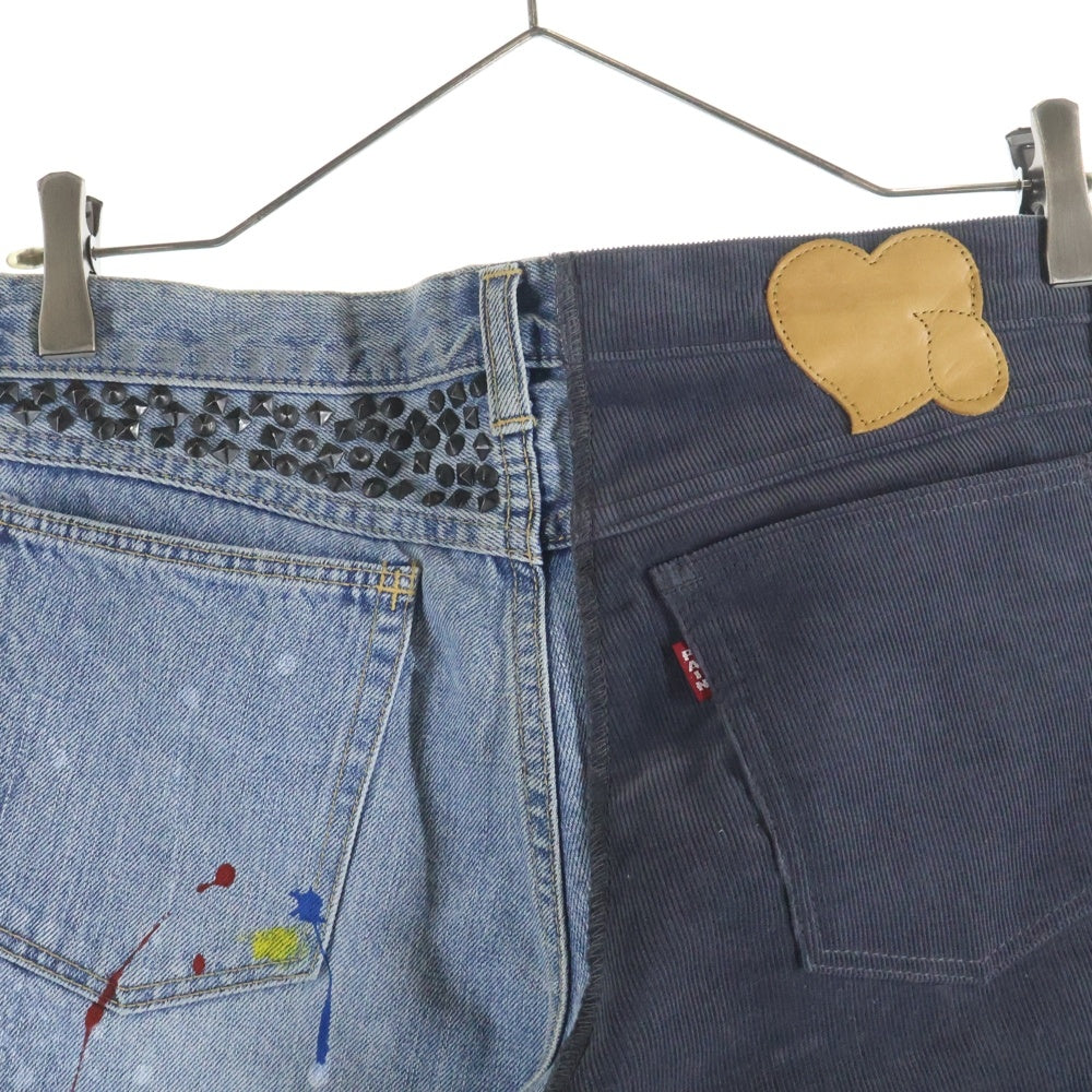 NUMBER (N)INE(ナンバーナイン) 06SS ペンキスタッズデニム コーデュロイドッキングパンツ ブルー