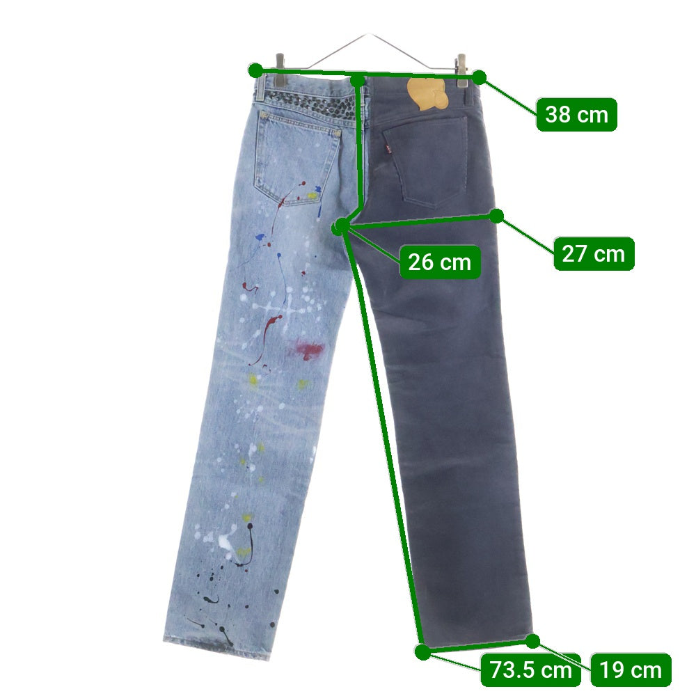 NUMBER (N)INE(ナンバーナイン) 06SS ペンキスタッズデニム コーデュロイドッキングパンツ ブルー