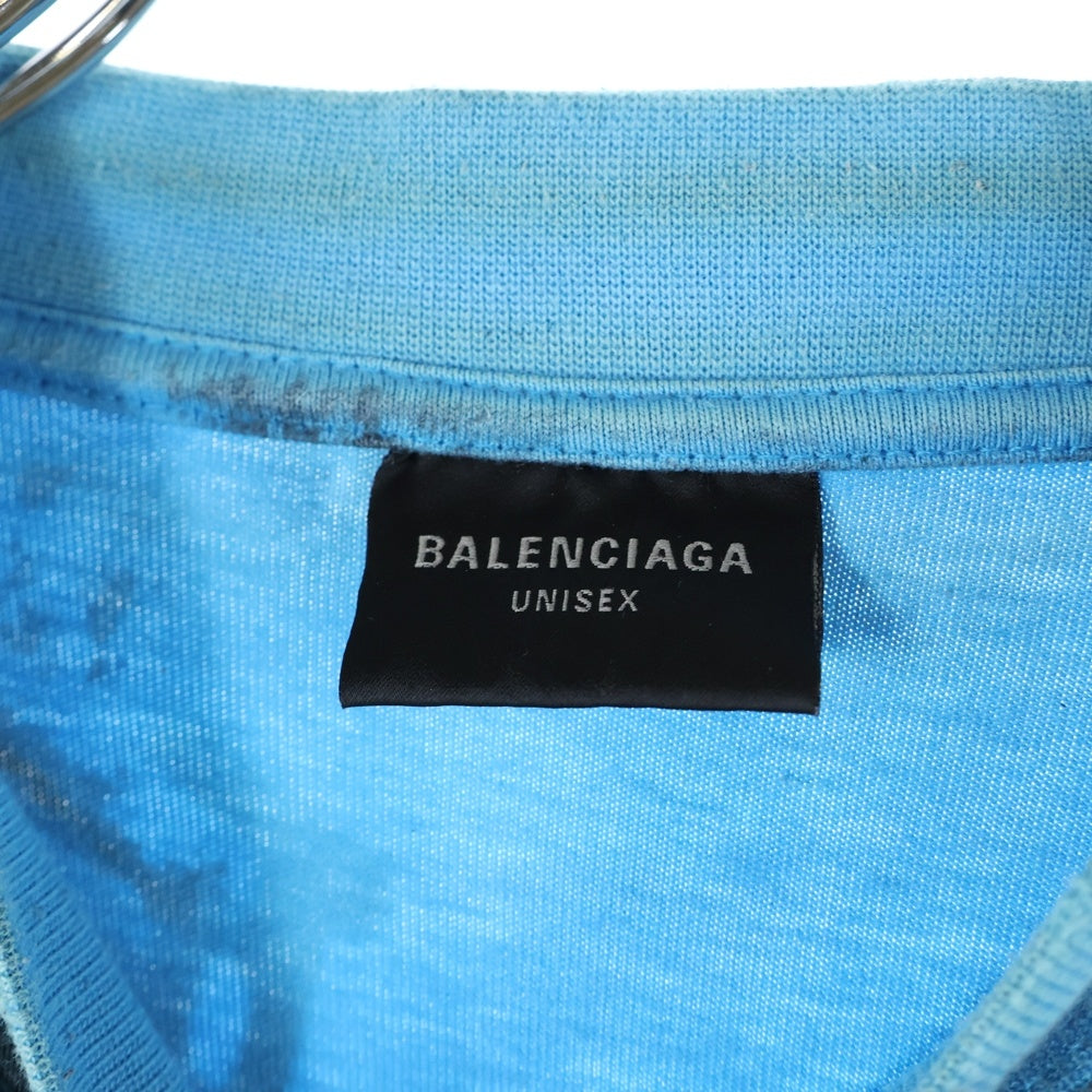 BALENCIAGA(バレンシアガ) 23SS 1300 Skater デストロイ加工 ワッペン 半袖Tシャツ カットソー ブルー 739028 TOVA7