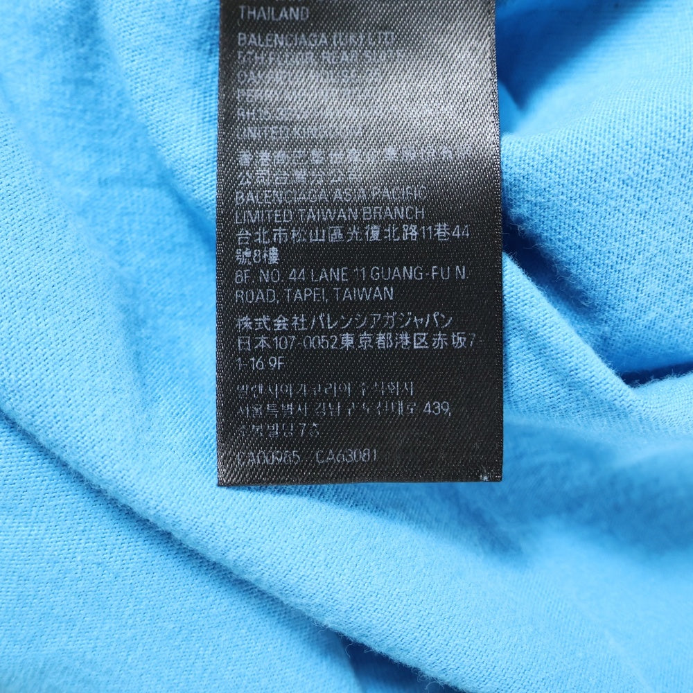 BALENCIAGA(バレンシアガ) 23SS 1300 Skater デストロイ加工 ワッペン 半袖Tシャツ カットソー ブルー 739028 TOVA7