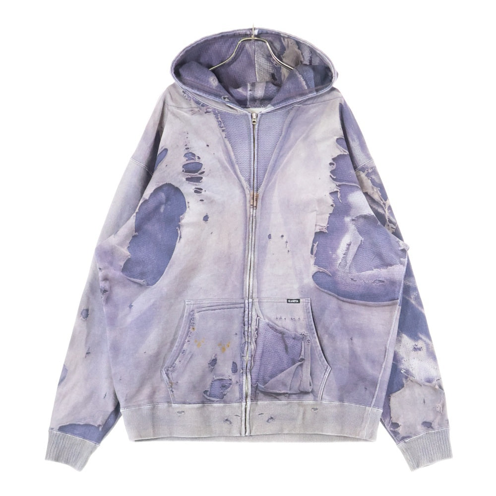 KAMIYA(カミヤ) 25AW TROMPE L'OEIL PRINT ZIP HOODIE ブリーチ加工 ジップアップパーカー パープル G15HD114-0