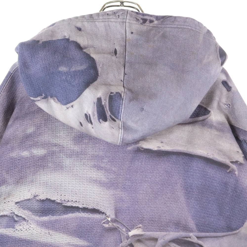 KAMIYA(カミヤ) 25AW TROMPE L'OEIL PRINT ZIP HOODIE ブリーチ加工 ジップアップパーカー パープル G15HD114-0