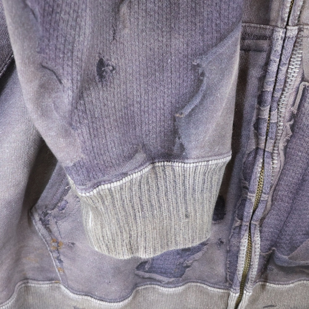 KAMIYA(カミヤ) 25AW TROMPE L'OEIL PRINT ZIP HOODIE ブリーチ加工 ジップアップパーカー パープル G15HD114-0