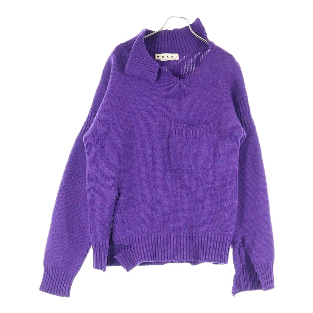 MARNI(マルニ) ダメージ加工 ハイネック ニットセーター パープル DVMG0015A0