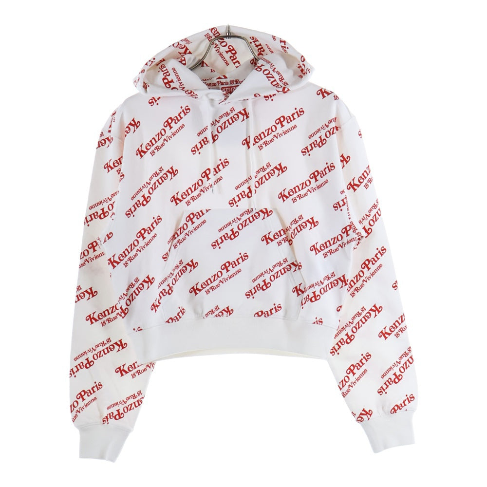 KENZO(ケンゾー) 24SS×VERDY SHORT HOODIE FE52SW1234MI ヴェルディ ロゴプリント ショート丈プルオーバーパーカー ホワイト/レッド レディース