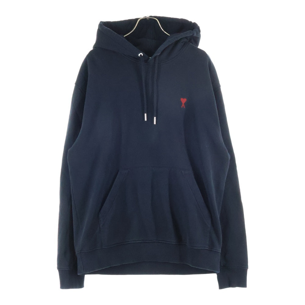 AMI Alexandre Mattiussi(アミアレクサンドルマテュッシ) AMI DE COEUR HOODIE B ワンポイント ハートロゴ スウェットプルオーバーパーカー ブラック