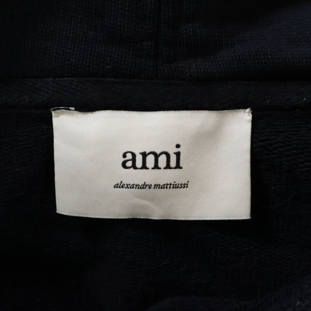 AMI Alexandre Mattiussi(アミアレクサンドルマテュッシ) AMI DE COEUR HOODIE B ワンポイント ハートロゴ スウェットプルオーバーパーカー ブラック