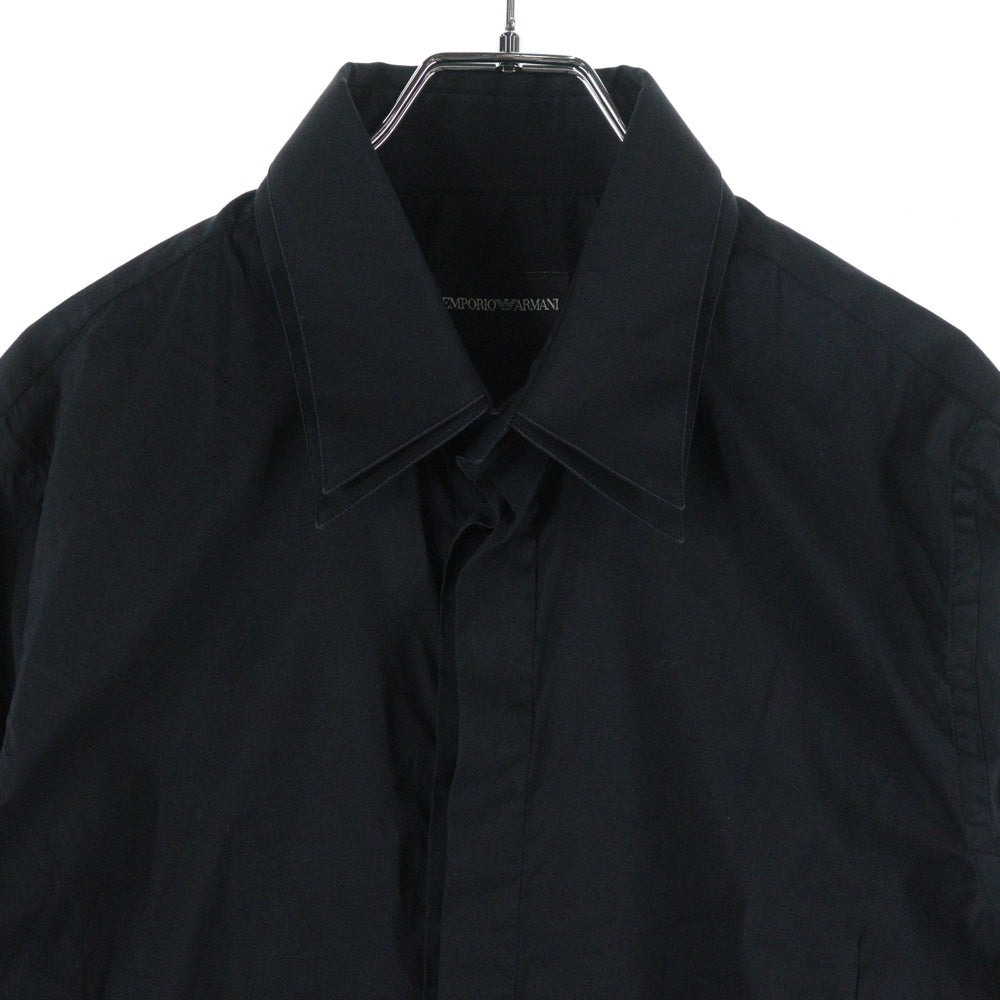 EMPORIO ARMANI(エンポリオアルマーニ) コットンダブルカラー長袖シャツ ブラック