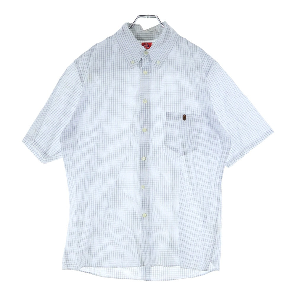 A BATHING APE(アベイシングエイプ) ブロックチェック半袖シャツ ホワイト/ブルー