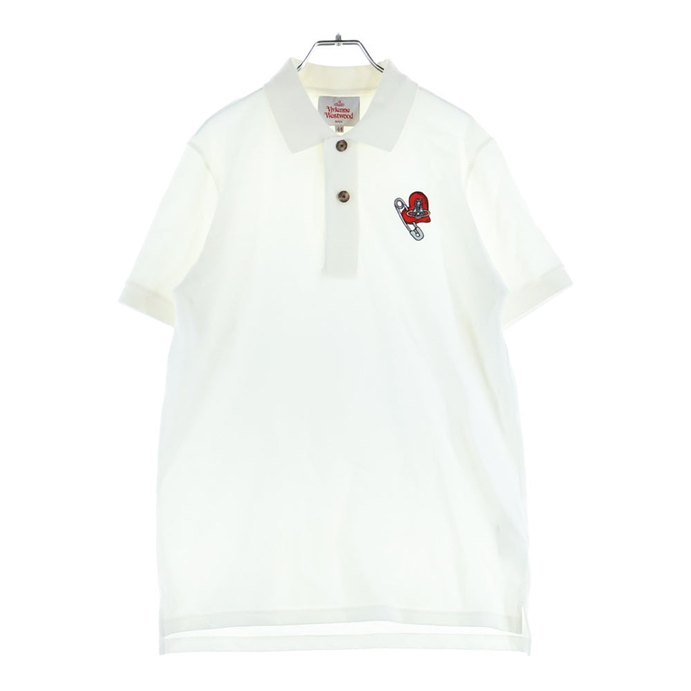 Vivienne Westwood(ヴィヴィアンウエストウッド) SAFETY PIN HEARR SHIRT セーフティピンハート刺繍 半袖ポロシャツ ホワイト