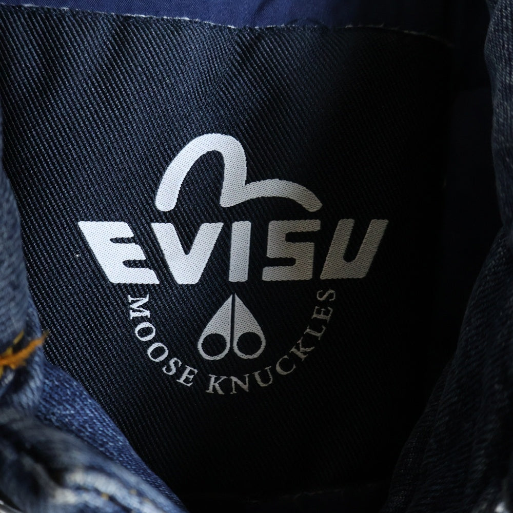 EVISU(エビス) ×MOOSE KNUCKLES 浮世絵波刺繍 デニム中綿ダウンジャケット インディゴ 2EAMSM5DJ6400RXDQ