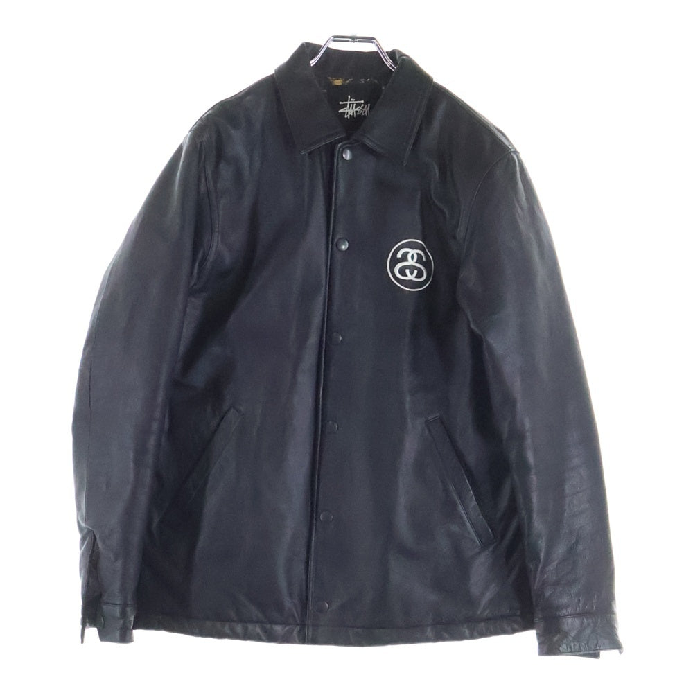 STUSSY(ステューシー) 13AW BRASS LEATHER COACH JACKET SSロゴ レザーコーチジャケット ブラック