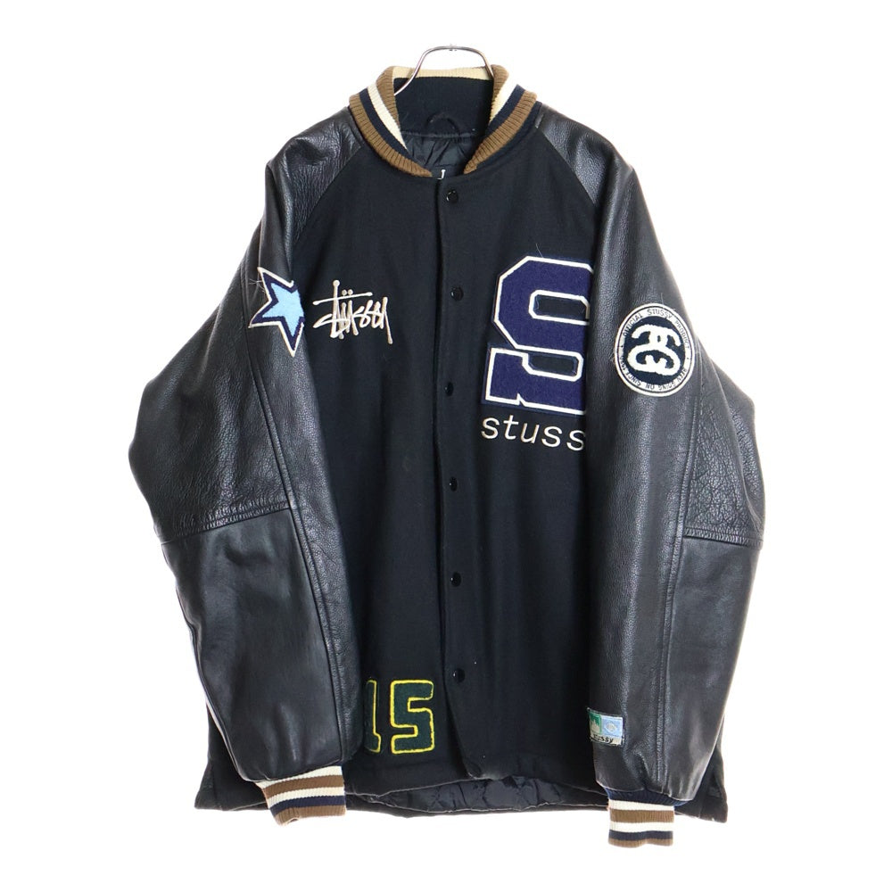 STUSSY(ステューシー) 90S 15周年 ロゴ刺繍 スタジアムジャケット ブラック