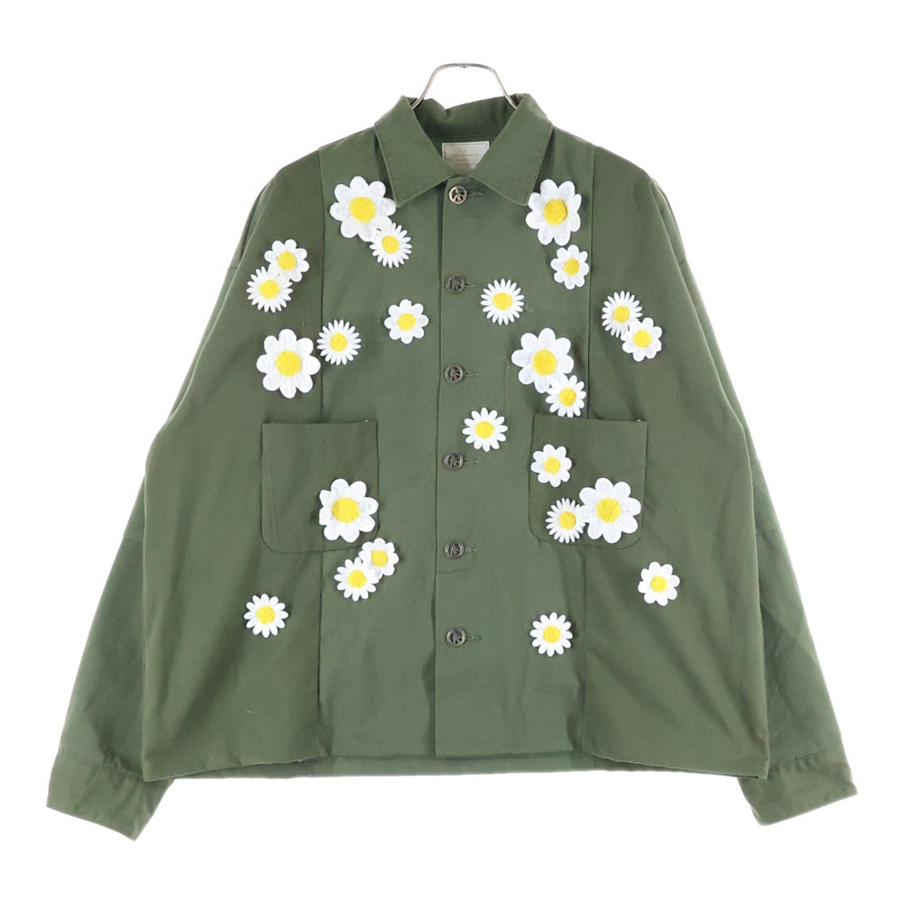 READY MADE(レディメイド) 24AW UTILITY SHIRT フラワー装飾ロングスリーブシャツ RE-CO-KH-00-00-257 カーキ