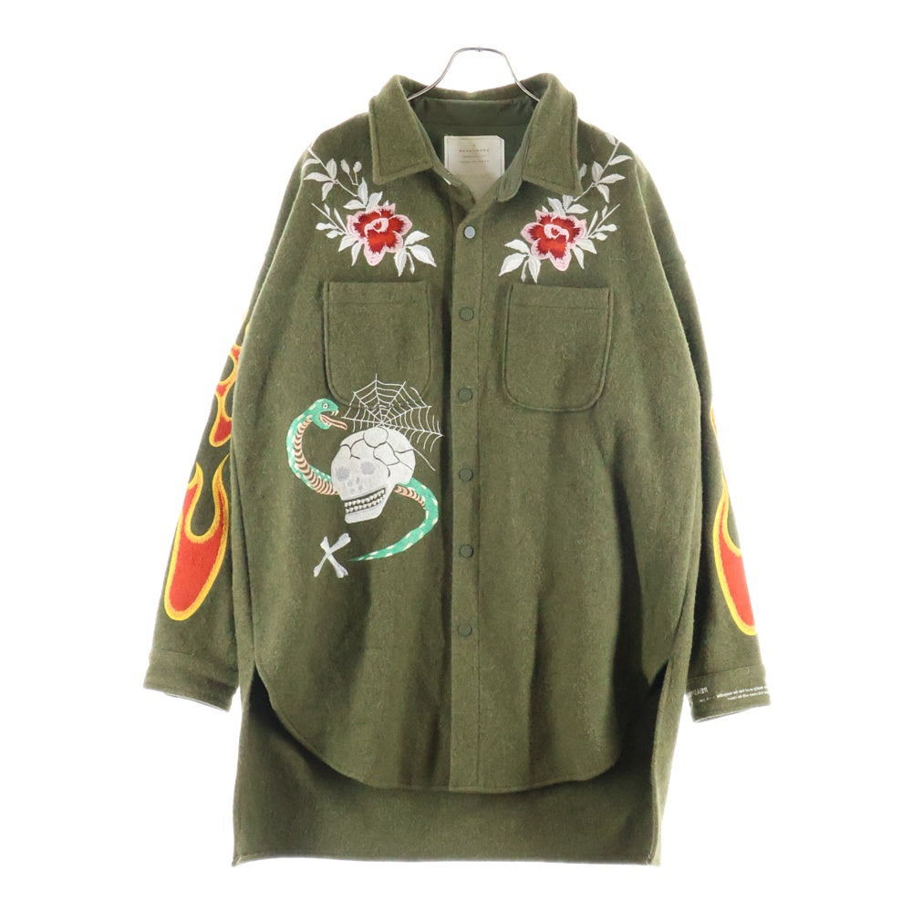 READY MADE(レディメイド) 17AW OVERSIZE SHIRT オーバーサイズシャツ デザイン刺繍 シャツジャケット カーキ
