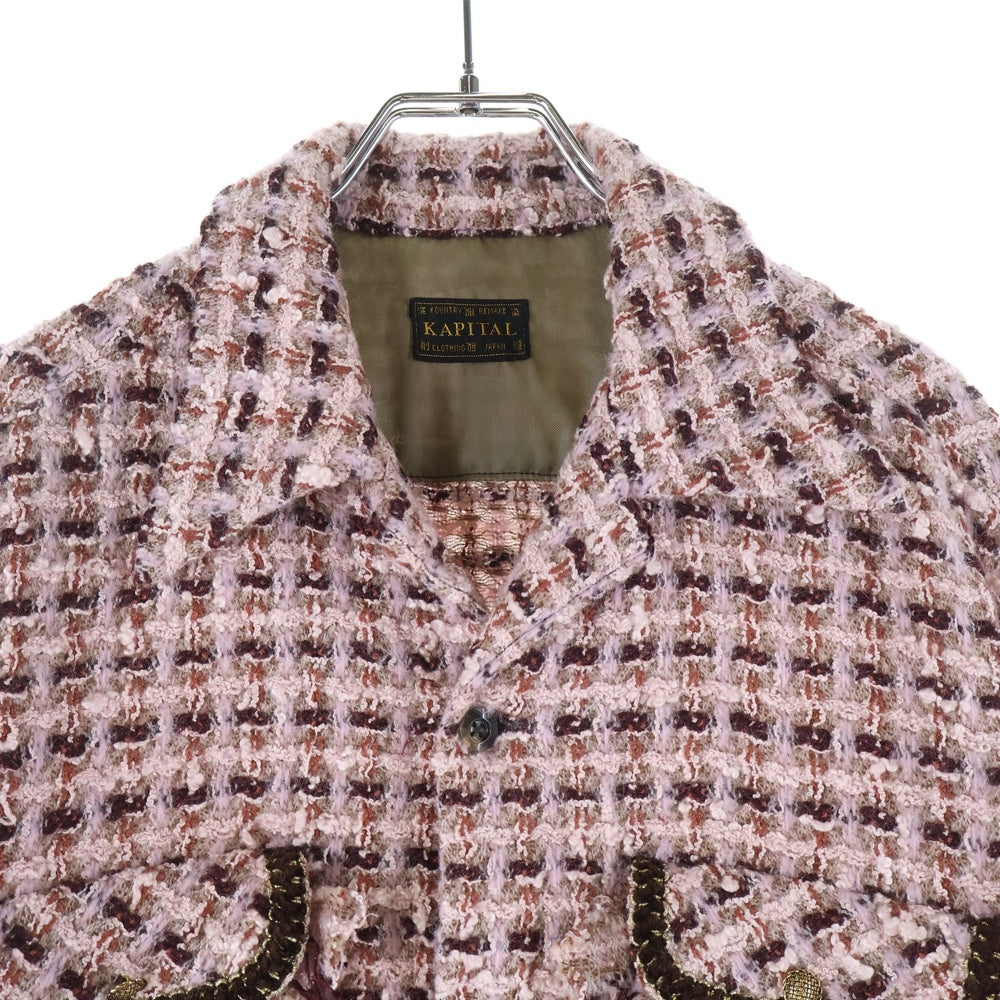 KAPITAL(キャピタル) fancy tweed board shirt ファンシー ツイード ボード 長袖シャツジャケット ピンク K2410LS092