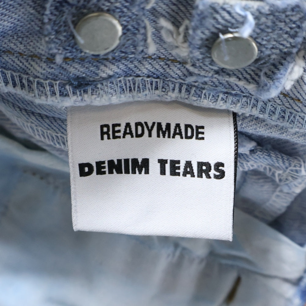 DENIM TEARS(デニムティアーズ) フラワー刺繍 再構築カットオフデニムパンツ インディゴ RE-DT-BL-00-00-13
