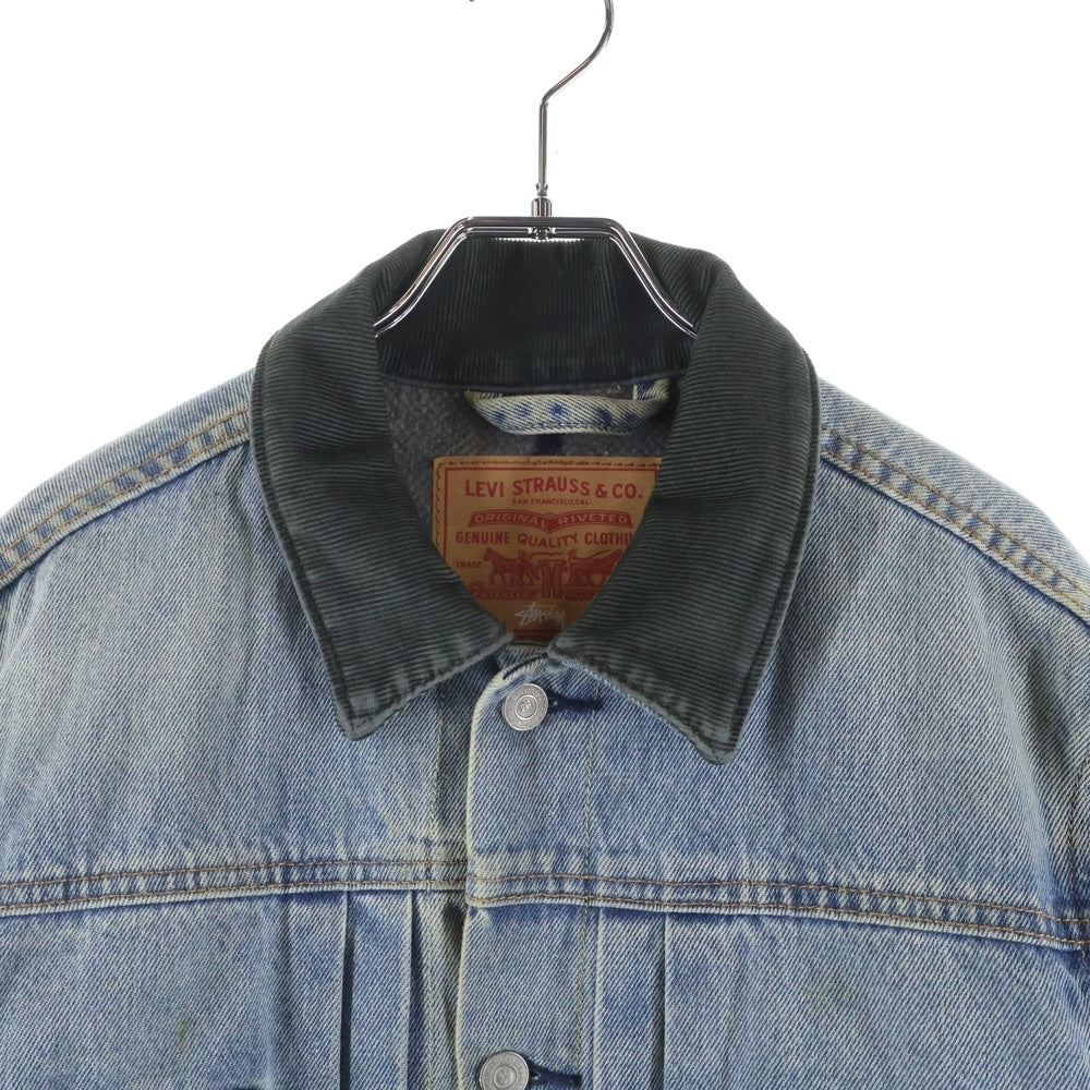 STUSSY(ステューシー) ×Levi's Embossed Trucker Jacket バックロゴ エンボストラッカーデニムジャケット 裏地8ボールロゴプリント ブルー