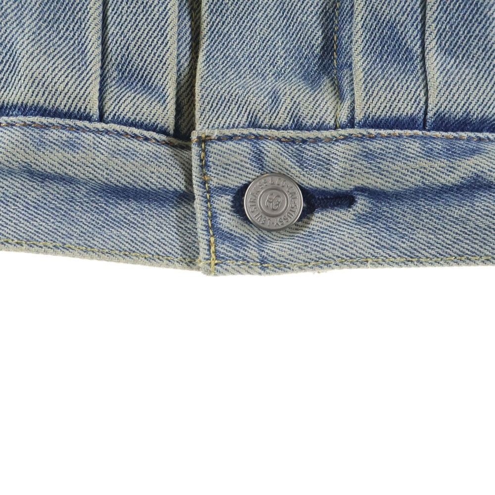 STUSSY(ステューシー) ×Levi's Embossed Trucker Jacket バックロゴ エンボストラッカーデニムジャケット 裏地8ボールロゴプリント ブルー