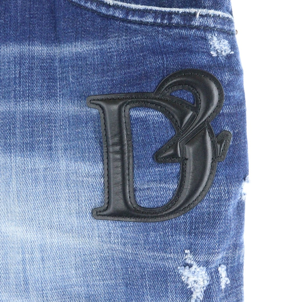 DSQUARED2(ディースクエアード) D2レザーパッチ スキニージーンズ デニムパンツ インディゴ S74LB1721 D30010