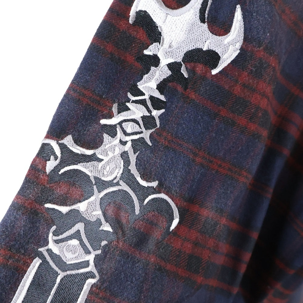 THUG CLUB(サグクラブ) 24AW Arab Sword Flannel Shirt アラブソード 袖 バック刺繍 ロゴプレート チェック総柄 フランネル スナップボタン 長袖シャツ TC24SH2003