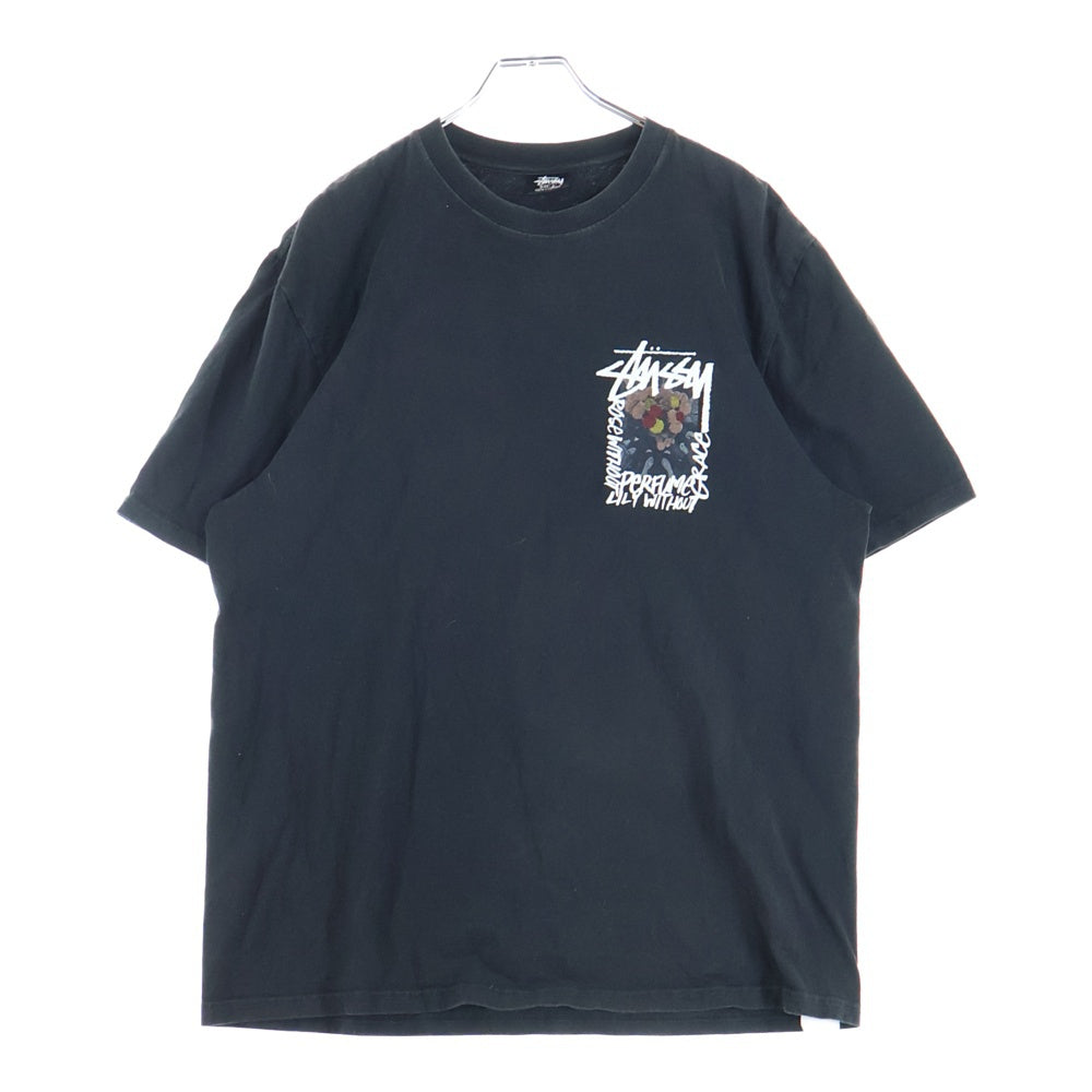 STUSSY(ステューシー) Camellias Pigment Dyed Tee プリント半袖Tシャツ 半袖カットソー ブラック