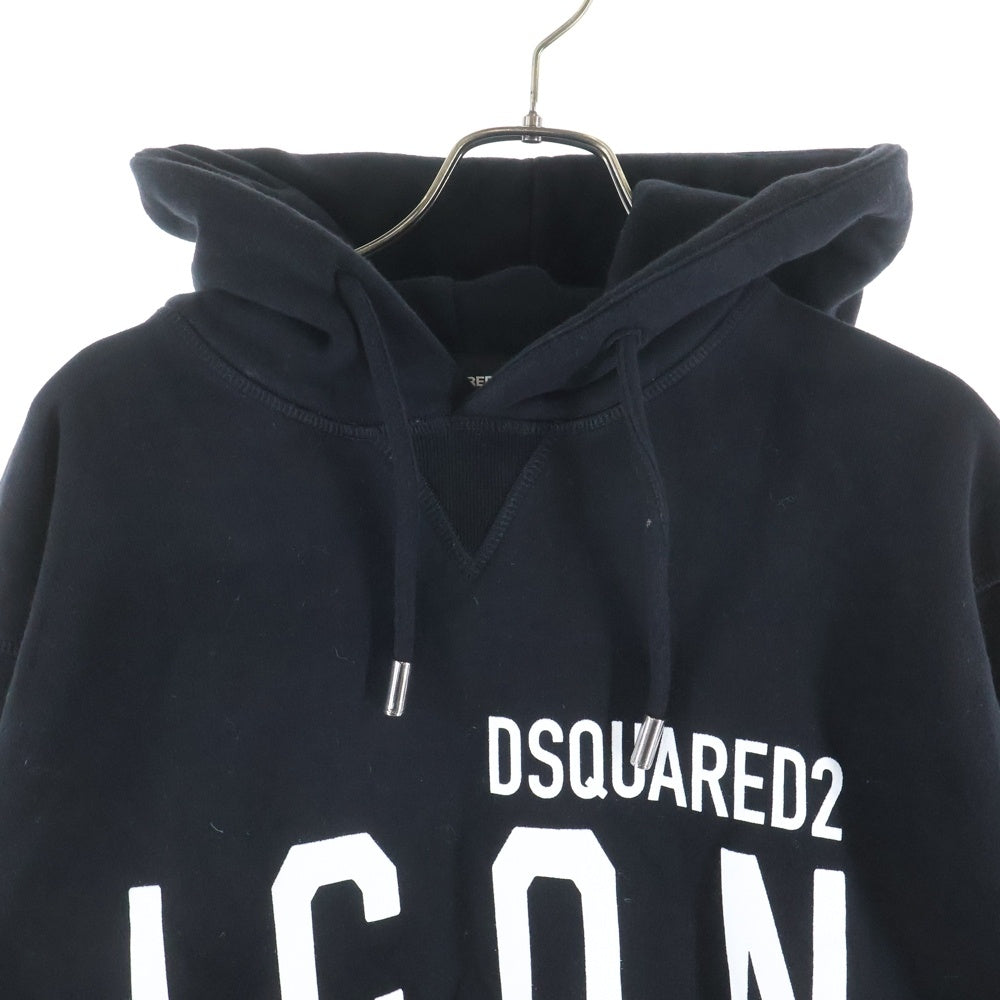 DSQUARED2(ディースクエアード) ICON Hooded Sweatshirt フロントプリント プルオーバーパーカー ブラック S79GU0002/S25042