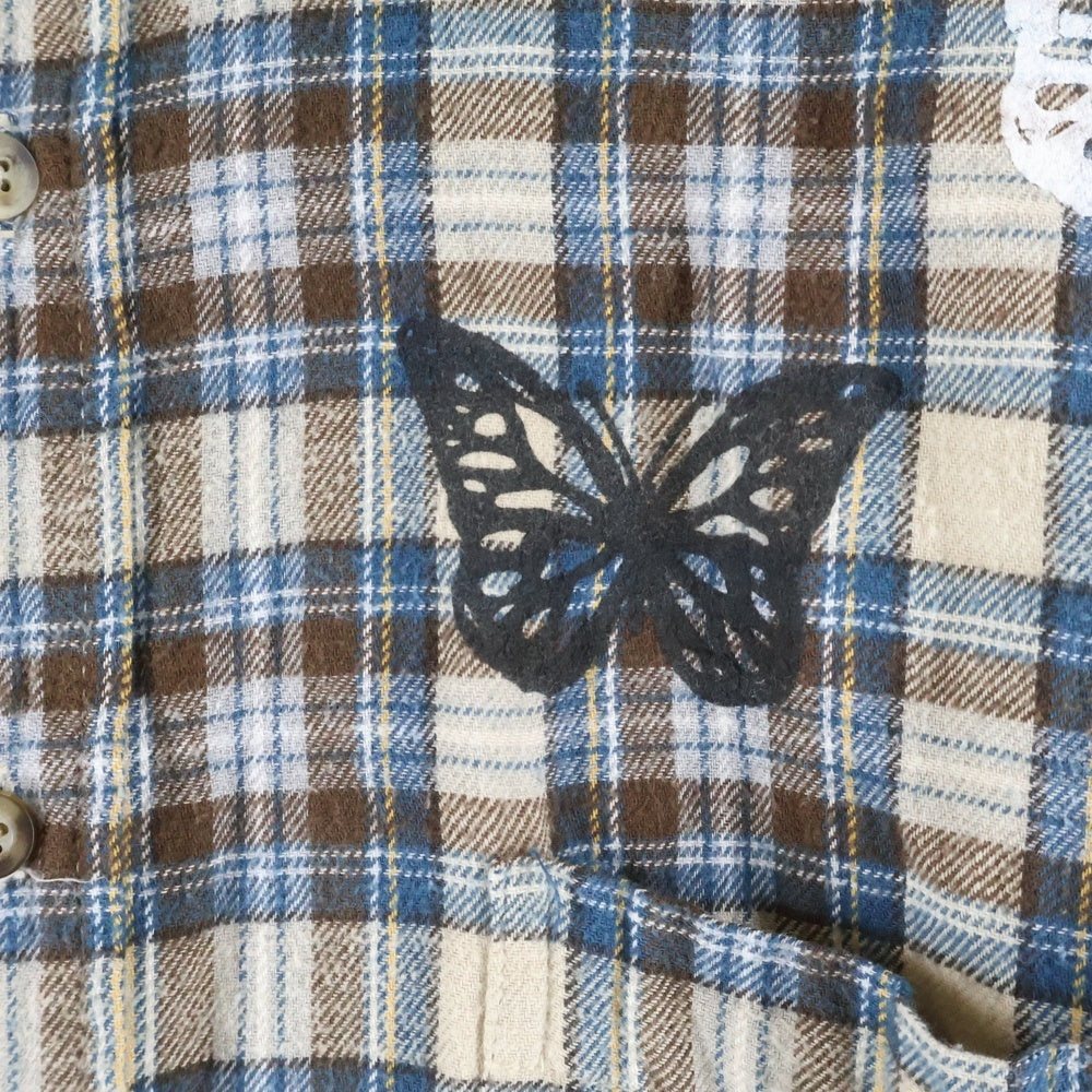 About Dreams(アバウトドリームズ) FLANNEL SHIRT バタフライプリント フランネルシャツ ブラウン