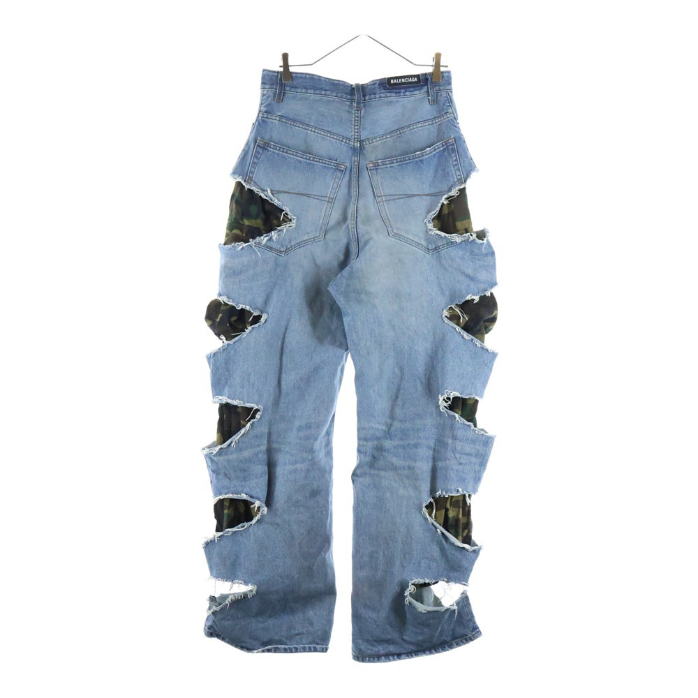BALENCIAGA(バレンシアガ) 21AW カモフラレイヤードクラッシュデニムパンツ インディゴ 662763 TDW14