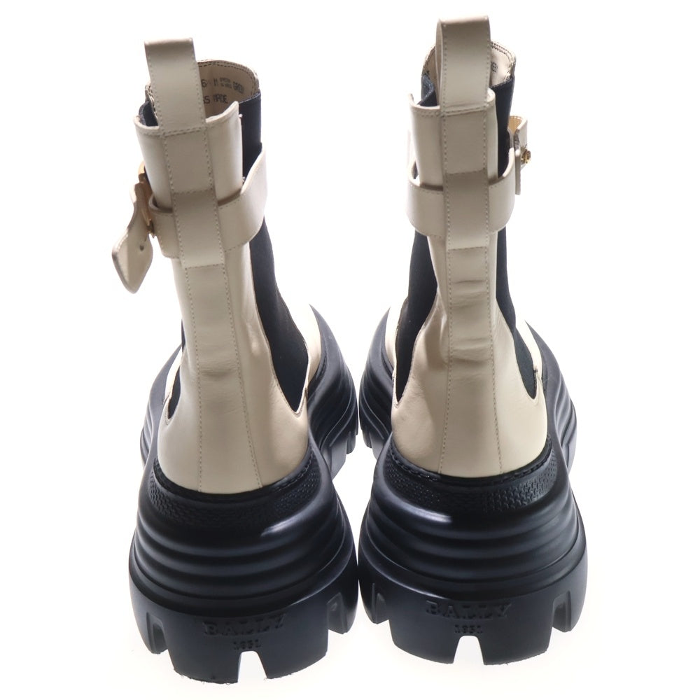 BALLY(バリー) サイドゴアブーツ ロゴゴールド金具 厚底ブーツ アイボリー レディース