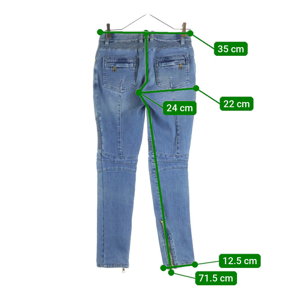 BALMAIN バルマンBiker Denim 蛇腹 スキニーブルーデニムw33 BALMAIN(バルマン) レディース スキニーバイカーデニムパンツ