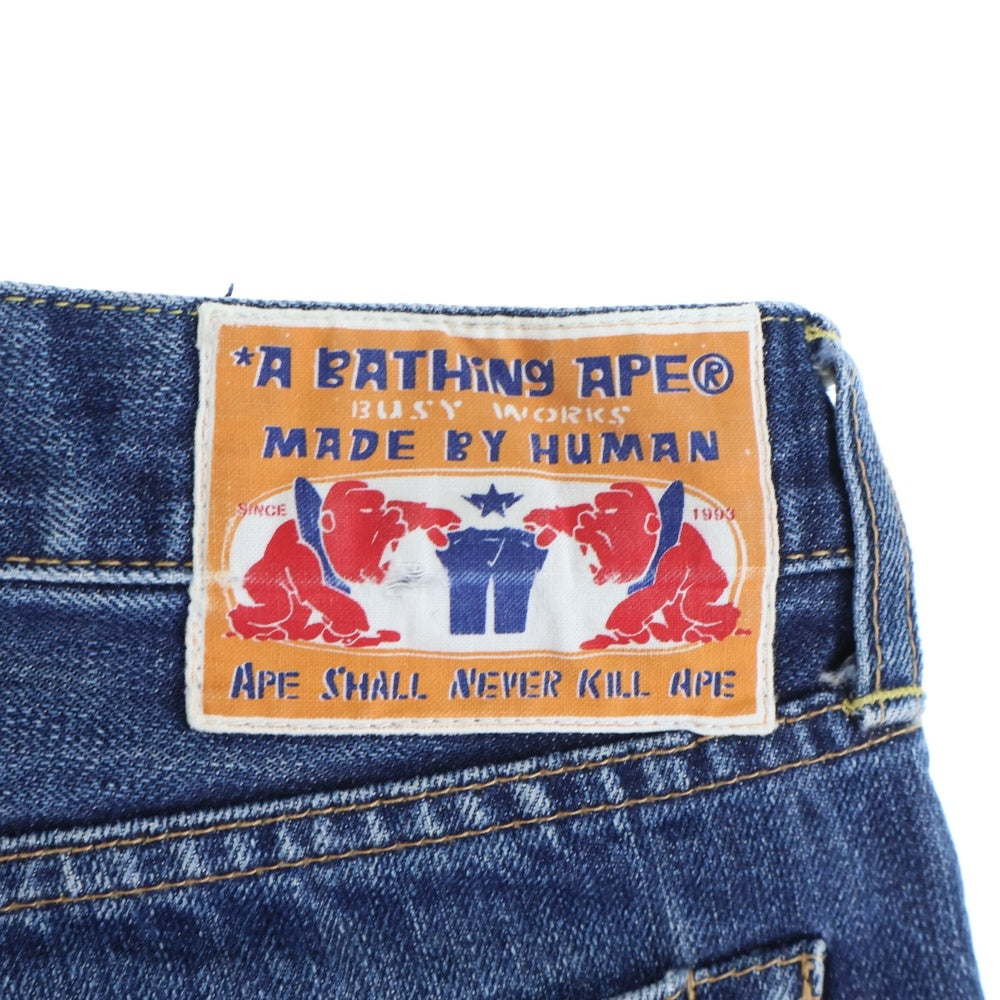 A BATHING APE(アベイシングエイプ) バッグポケット刺繍入りデニムパンツ スキニーパンツ インディゴ