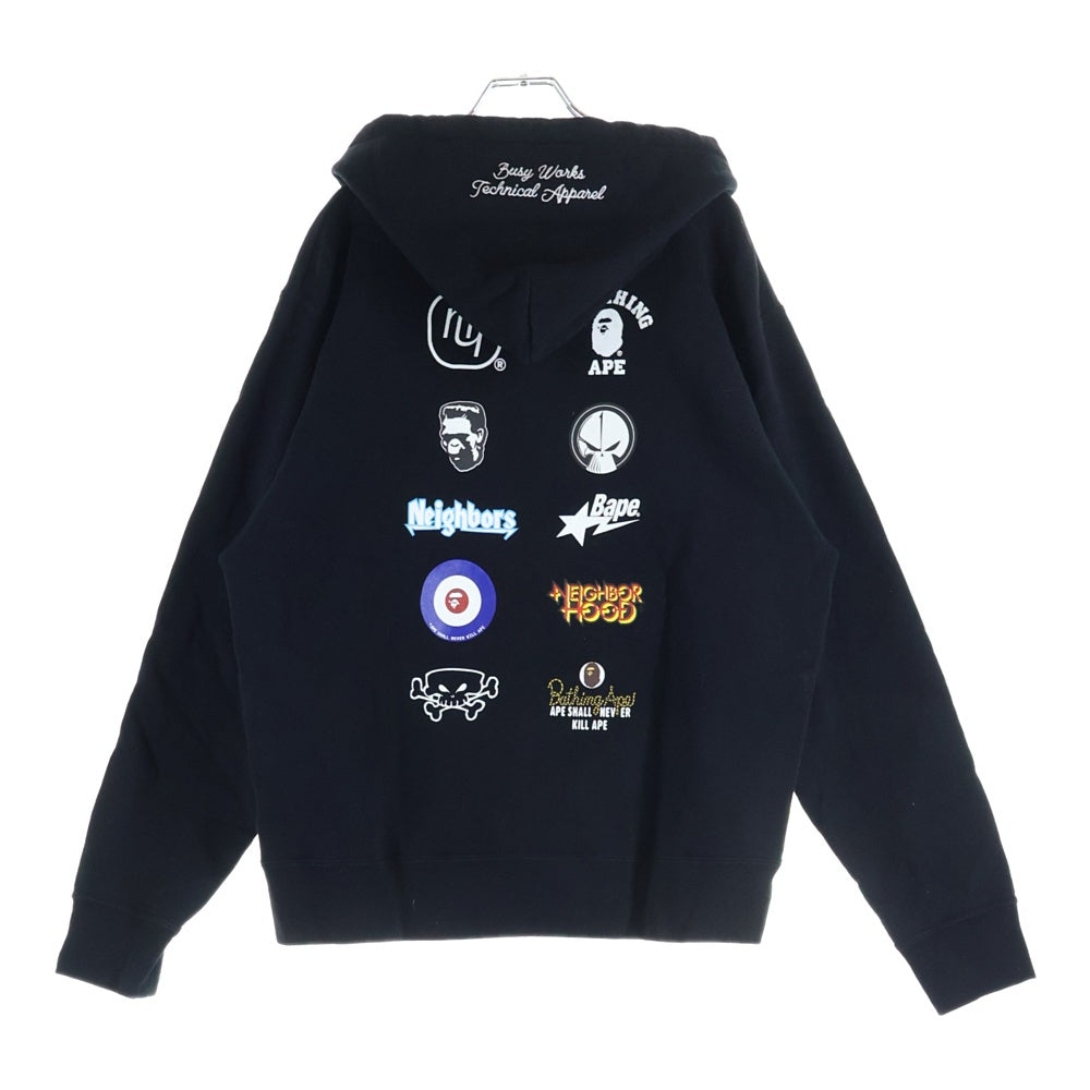 A BATHING APE(アベイシングエイプ) ×NEIGHBORHOOD 001PPJ231901C ×ネイバーフッド フロントプリントプルオーバーパーカー ブラック