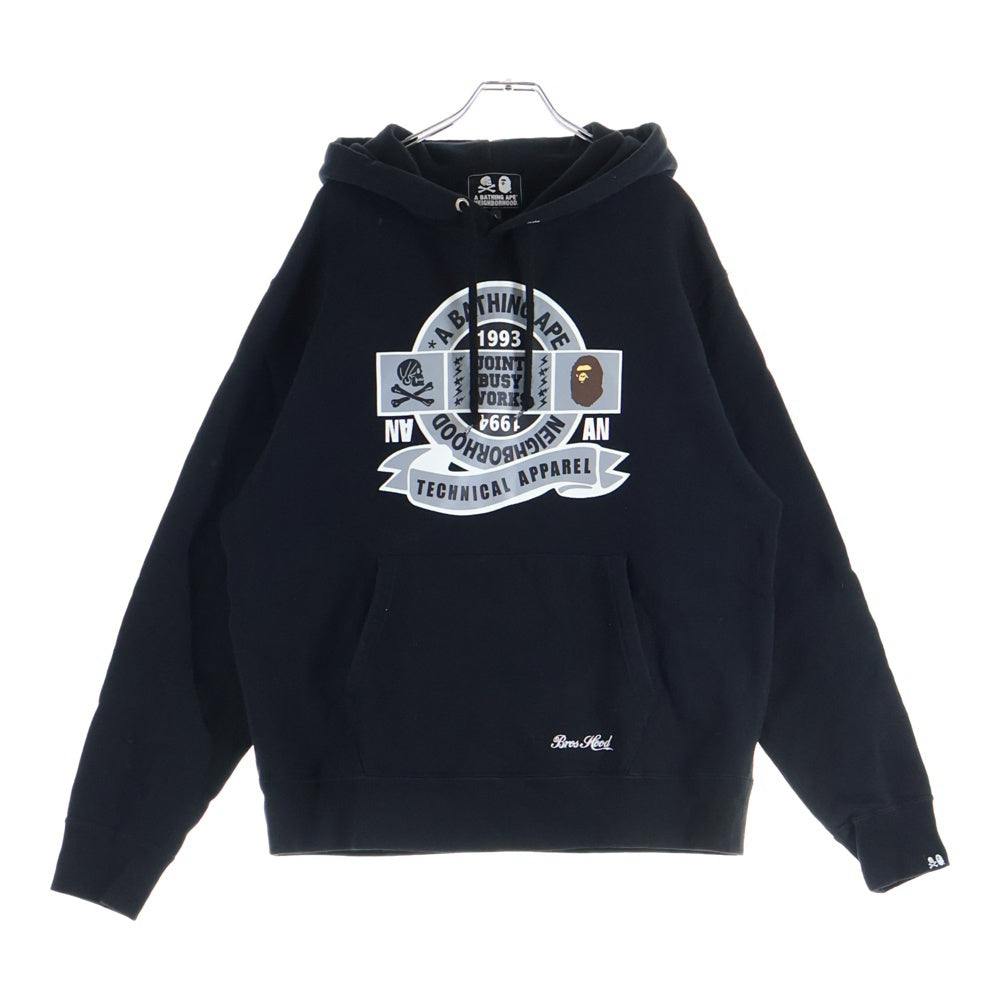 A BATHING APE(アベイシングエイプ) ×NEIGHBORHOOD 001PPJ231901C ×ネイバーフッド フロントプリントプルオーバーパーカー ブラック