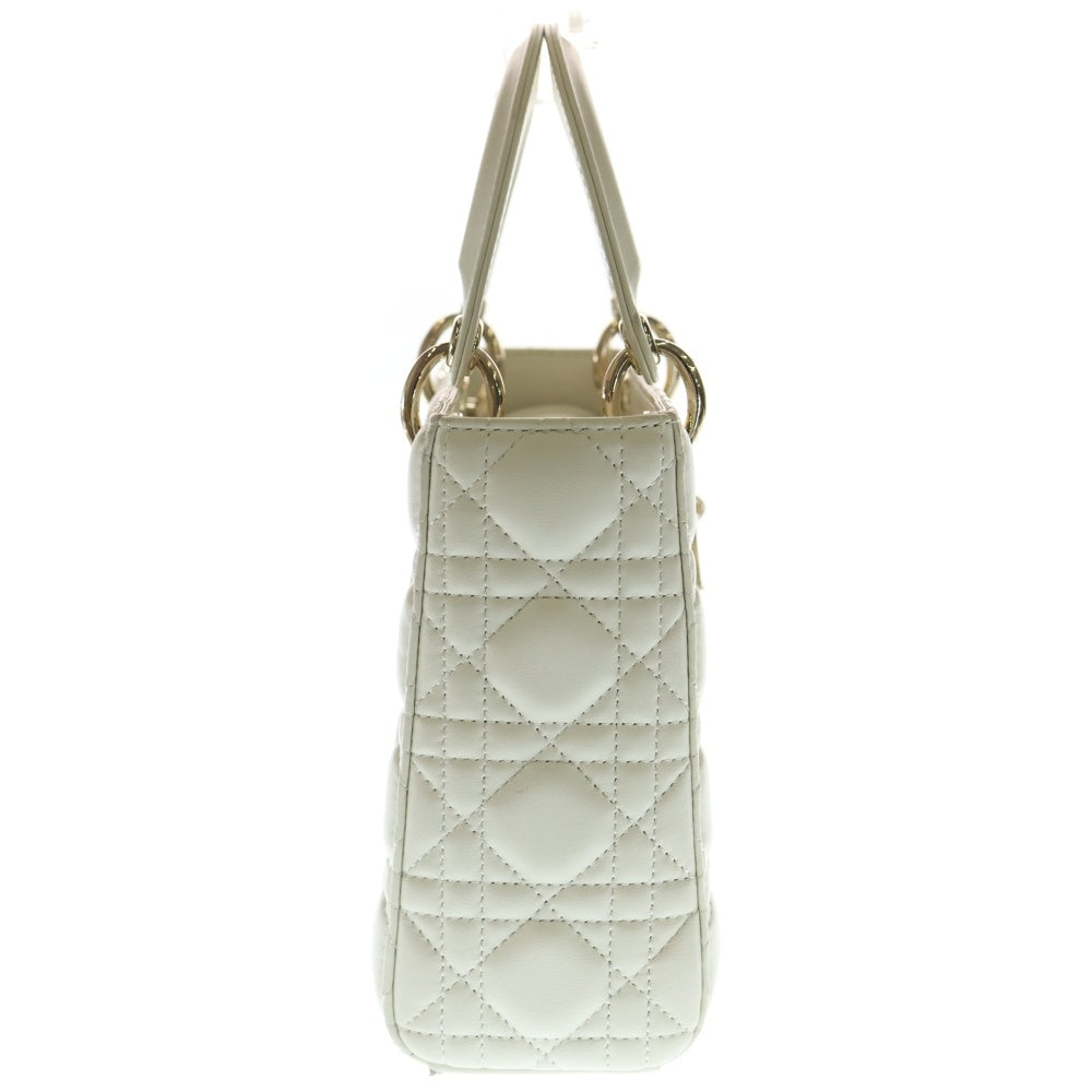 Christian Dior(クリスチャンディオール) Lady Dior My ABCDior レディディオール スモール カナージュ 2WAY チャーム付レザーハンドバッグ ショルダーバッグ ホワイト レディース