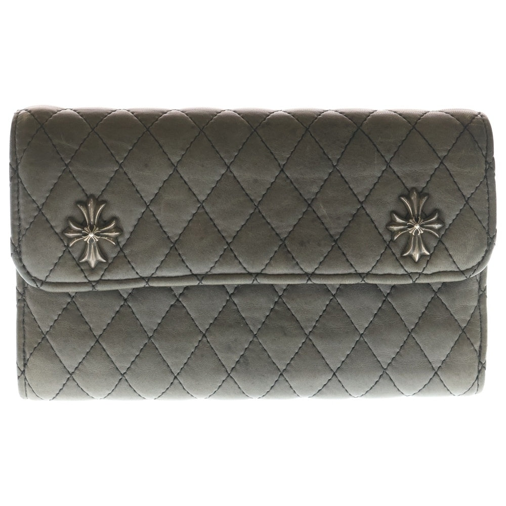 CHROME HEARTS(クロムハーツ) WAVE4 QLT 3SNP #4ウェーブキルティングレザーウォレット財布 グレー