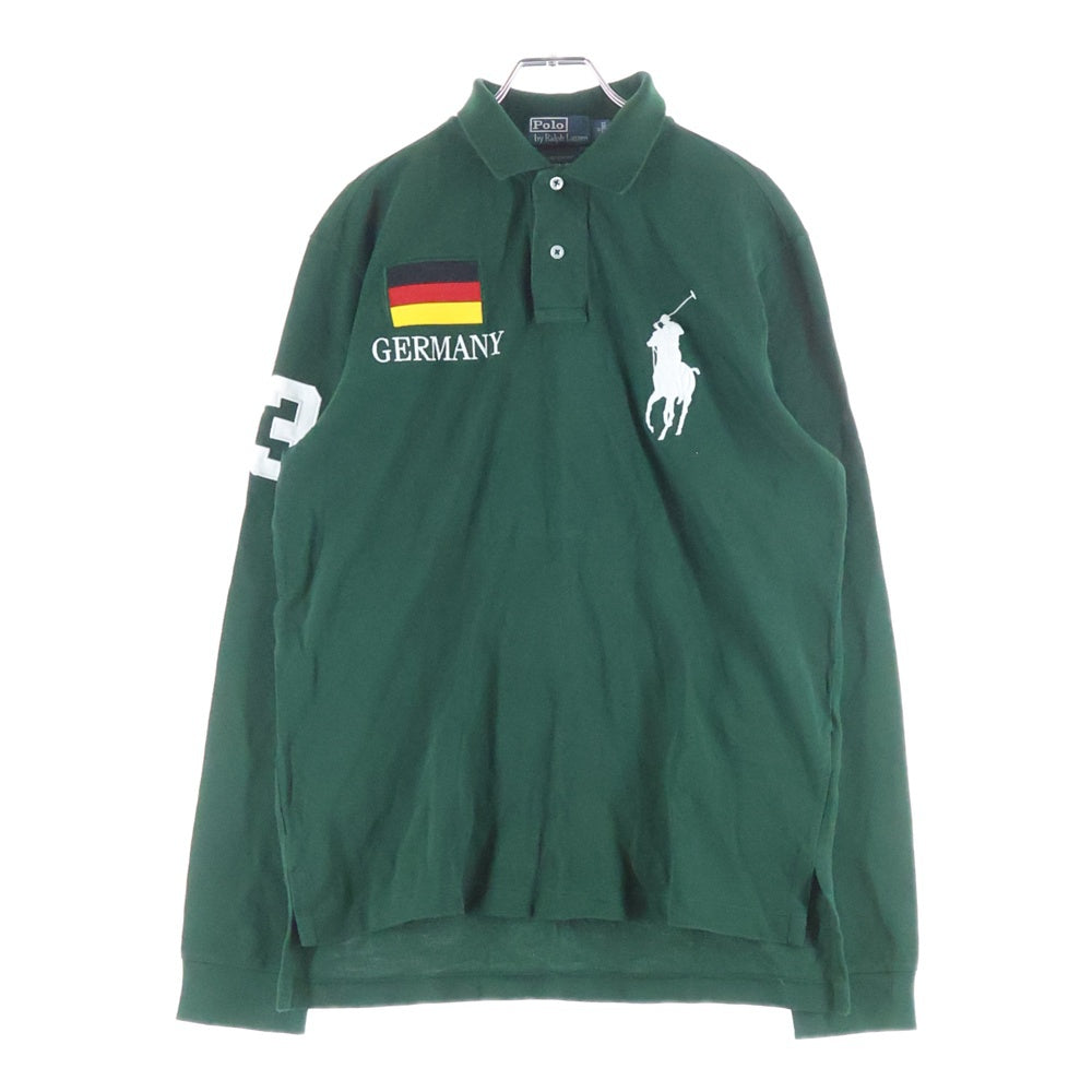 POLO RALPH LAUREN(ポロラルフローレン) ポニー ドイツ国旗刺繍 長袖ラガーシャツ グリーン