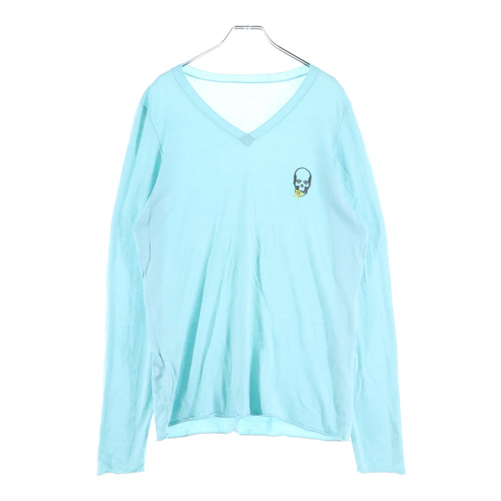 lucien pellat-finet(ルシアンペラフィネ) スカル Vネック レーヨン ニットセーター スカイブルー