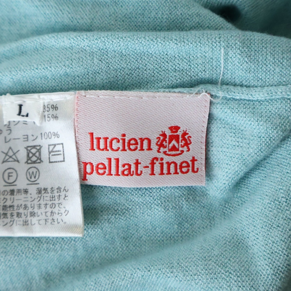 lucien pellat-finet(ルシアンペラフィネ) スカル Vネック レーヨン ニットセーター スカイブルー