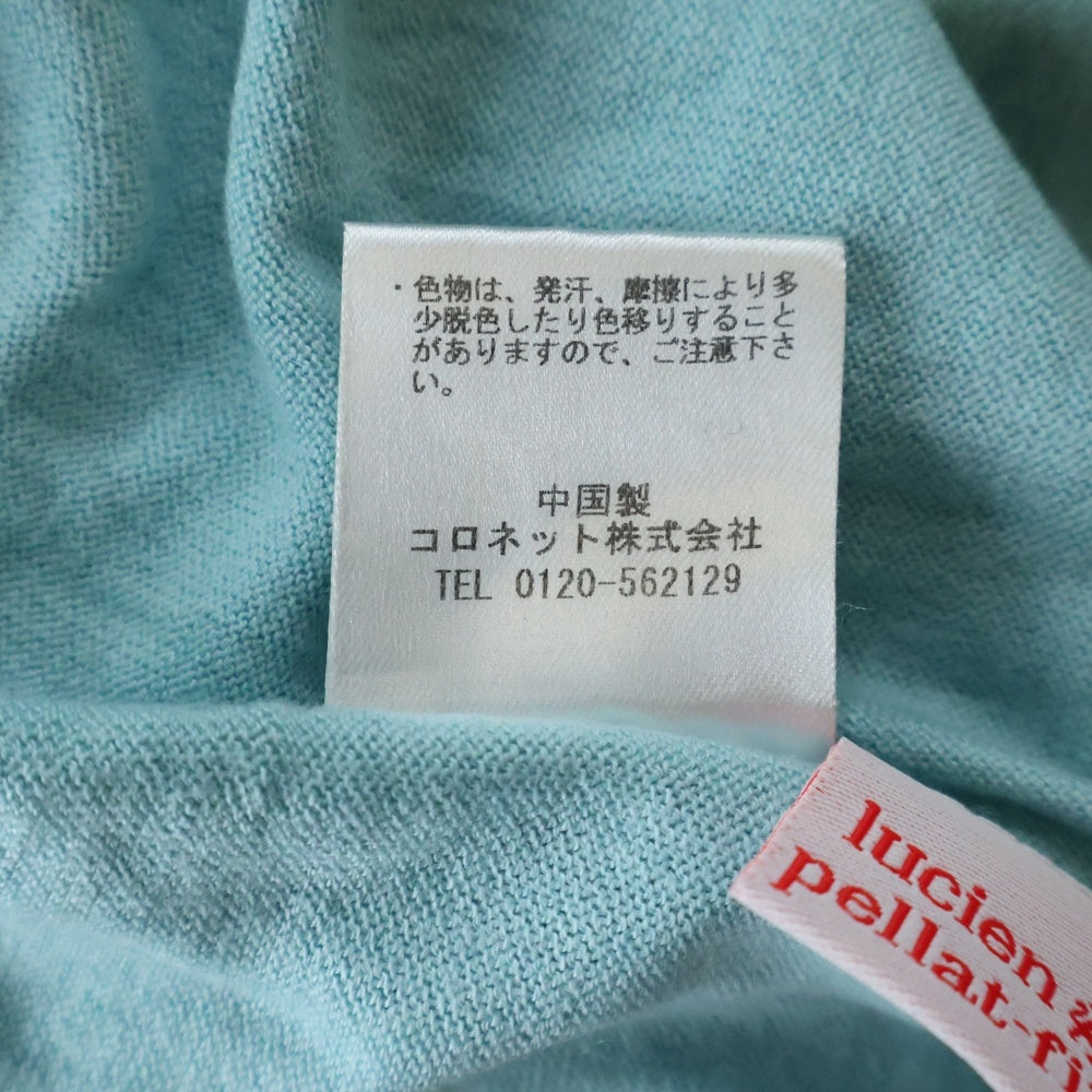 lucien pellat-finet(ルシアンペラフィネ) スカル Vネック レーヨン ニットセーター スカイブルー