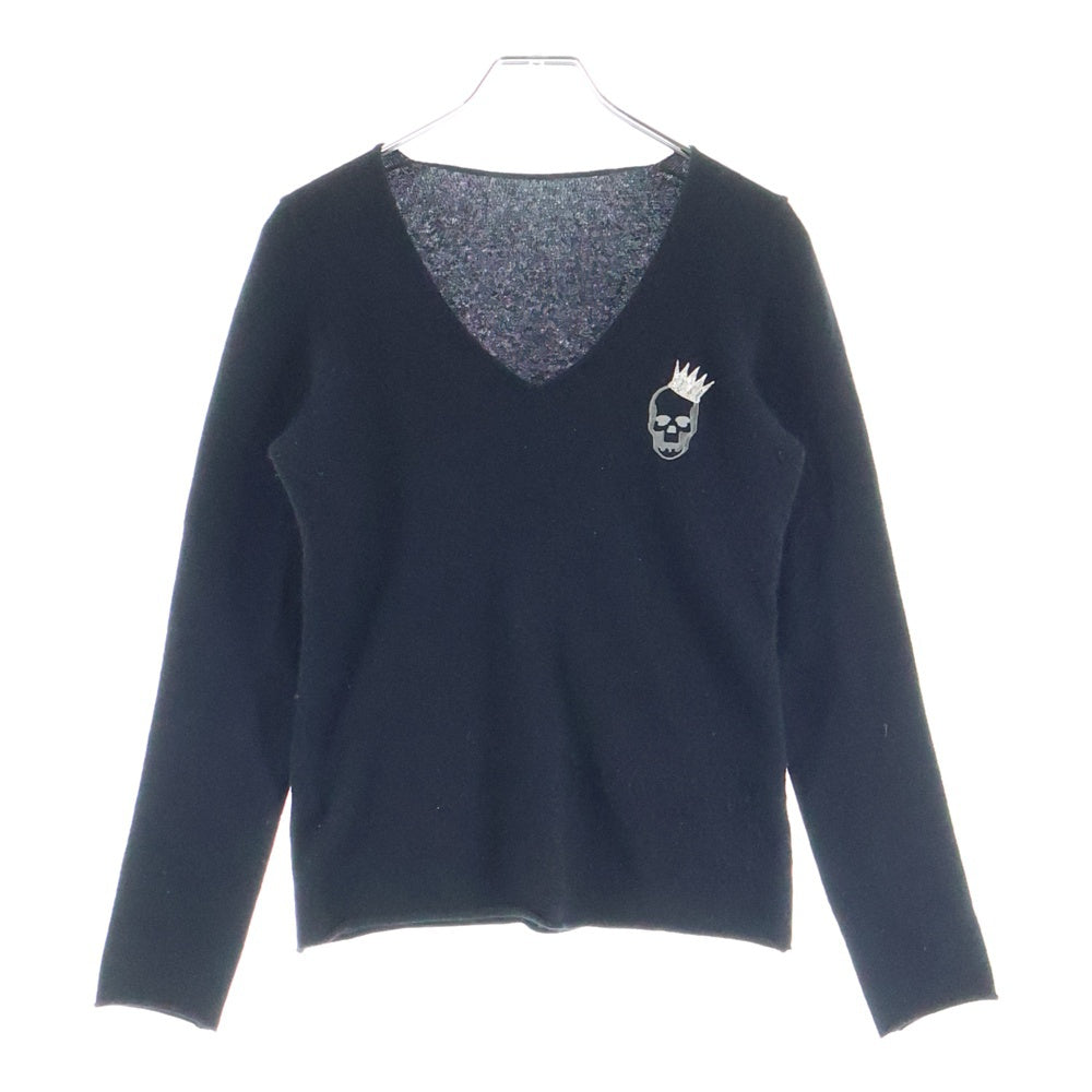lucien pellat-finet(ルシアンペラフィネ) スカル カシミア Vネックニットセーター ブラック
