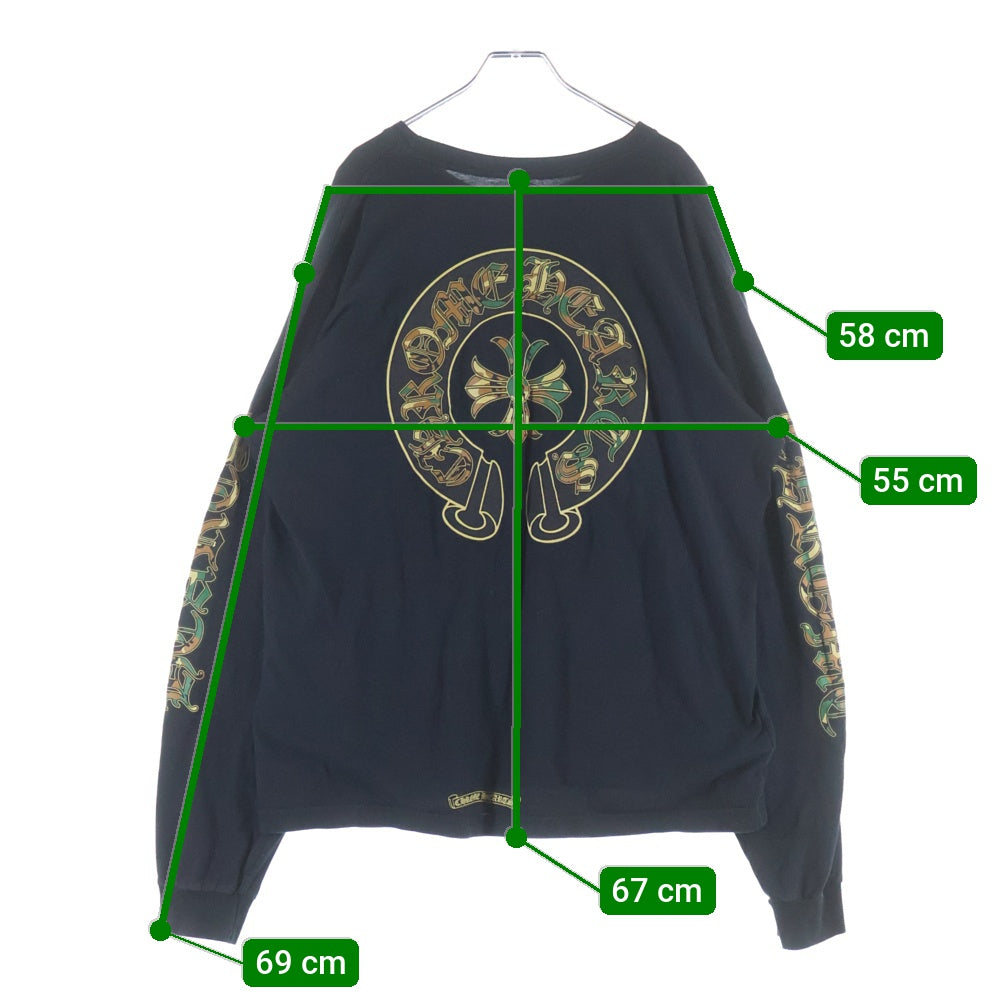 CHROME HEARTS(クロムハーツ) CAMO HORSE SHOE カモホースシュー バッグプリント長袖Tシャツ ブラック