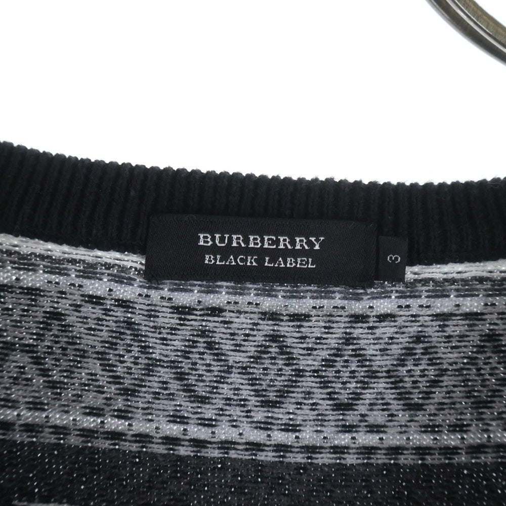 BURBERRY BLACK LABEL(バーバリー ブラックレーベル) ロゴ刺繍 Vネック総柄コットンセーター ブラック D1N74-406-09