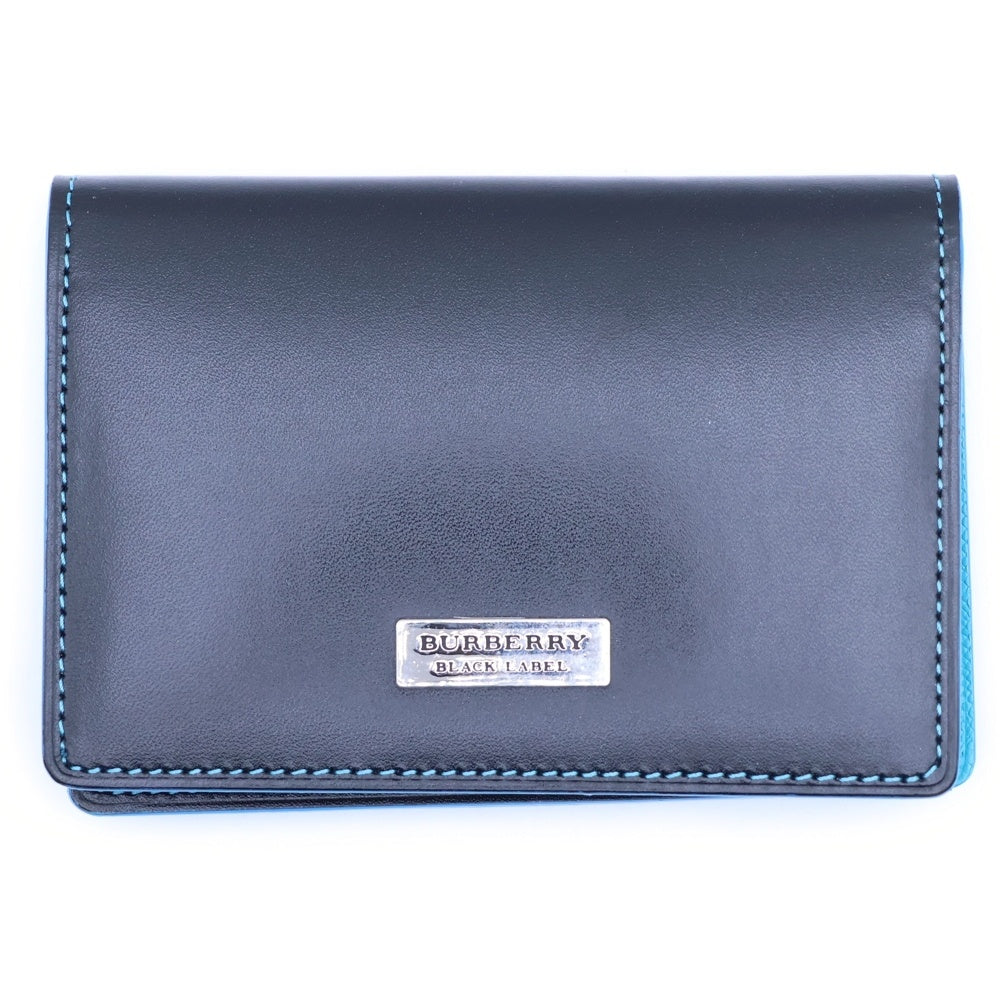 BURBERRY BLUE LABEL(バーバリーブルーレーベル) ロゴメタルプレート レザーカードケース ブラック/ブルー BKS28-003-09