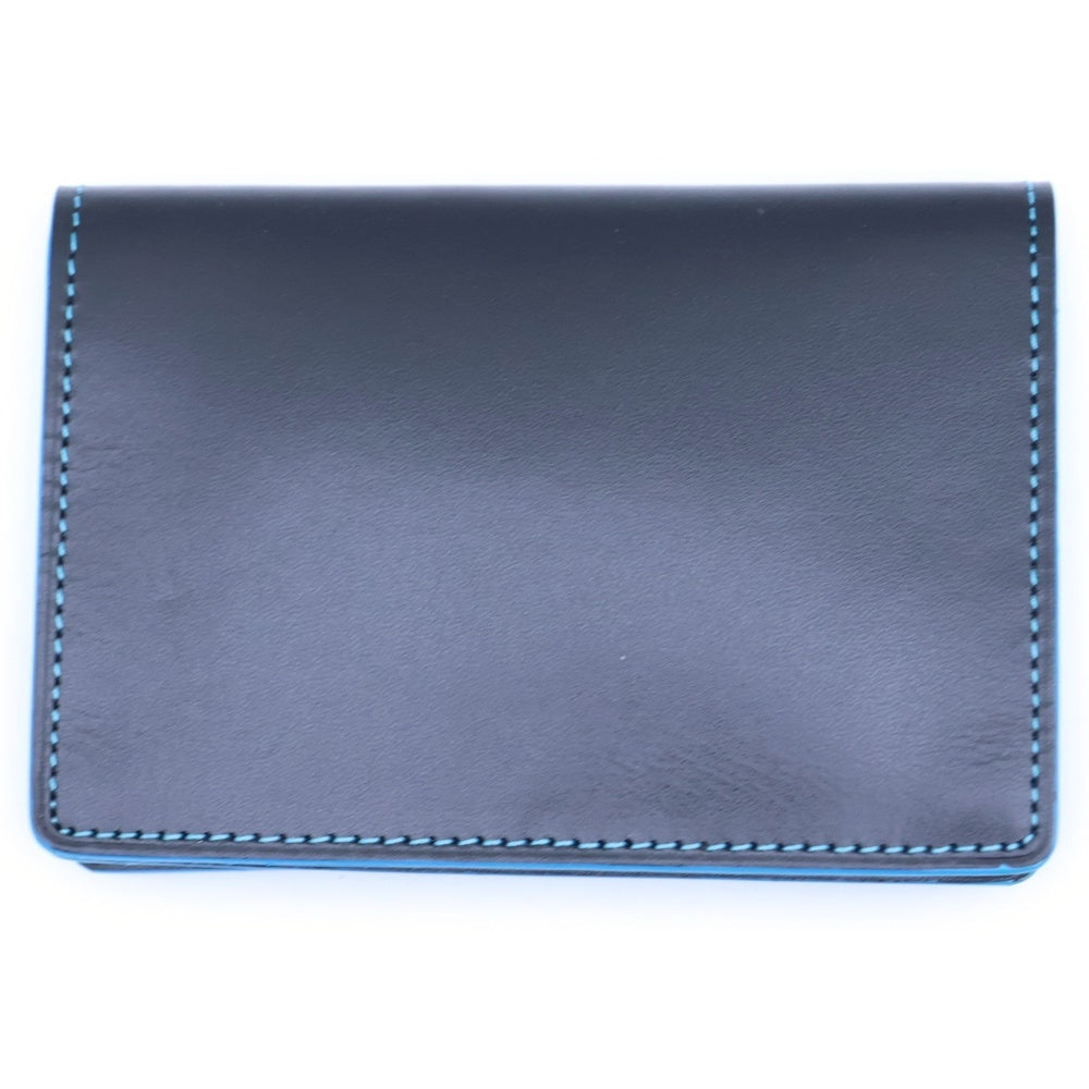 BURBERRY BLUE LABEL(バーバリーブルーレーベル) ロゴメタルプレート レザーカードケース ブラック/ブルー BKS28-003-09