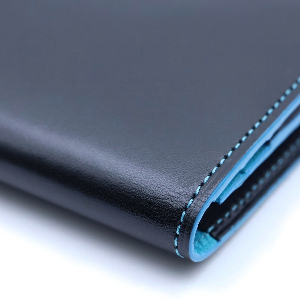 BURBERRY BLUE LABEL(バーバリーブルーレーベル) ロゴメタルプレート レザーカードケース ブラック/ブルー BKS28-003-09