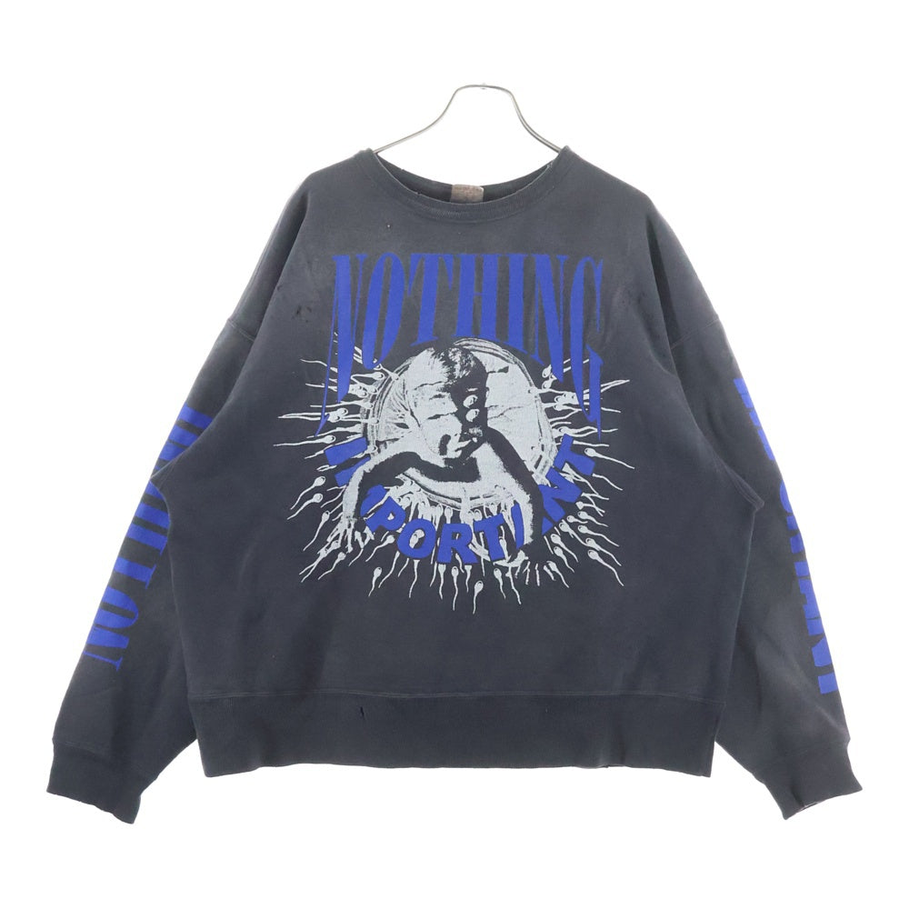 SAINT MICHAEL(セントマイケル) 24AW NOTHING IMP ヴィンテージ加工 クルーネックスウェットトレーナー ブラック SM-YS1-0000-C36